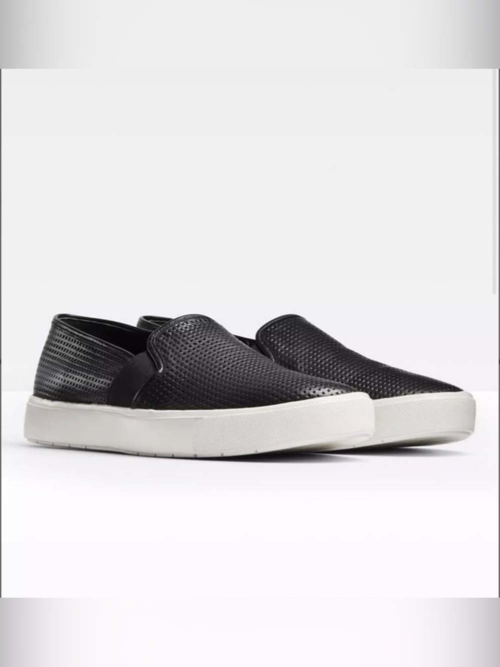 Vince Black Perforated Leather Slip-On Sneakers with White Sole